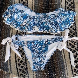 Blue and white bikini